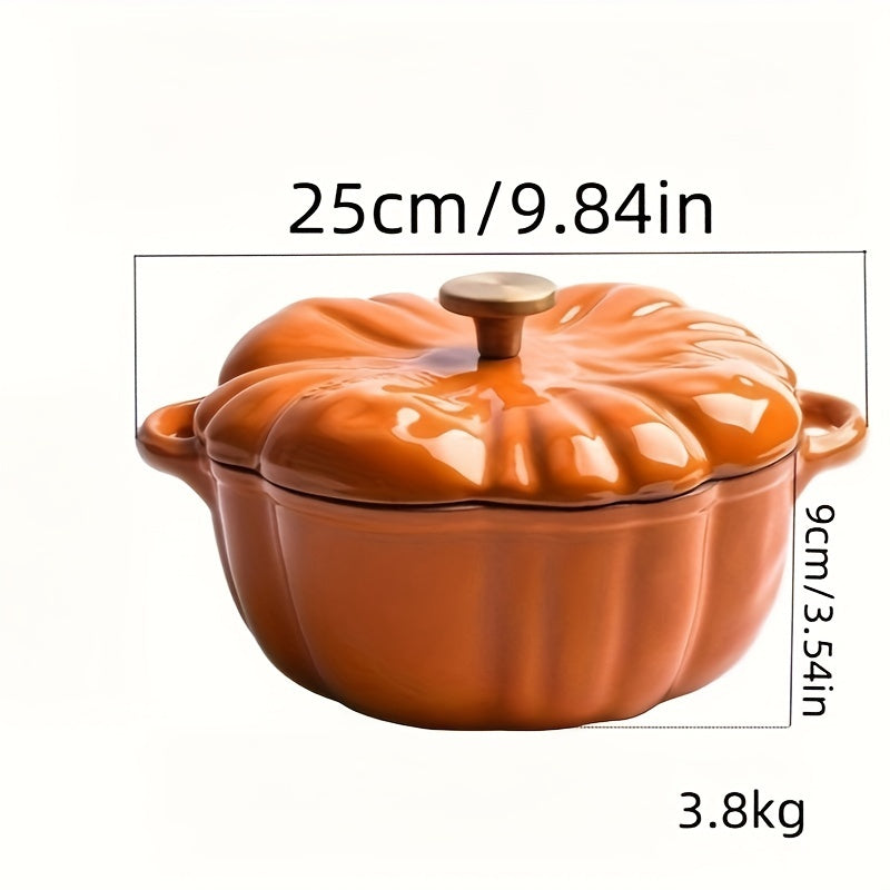 Enamel Pumpkin-Shaped Braiser Casserole with Lid Cast Iron Soup Pot