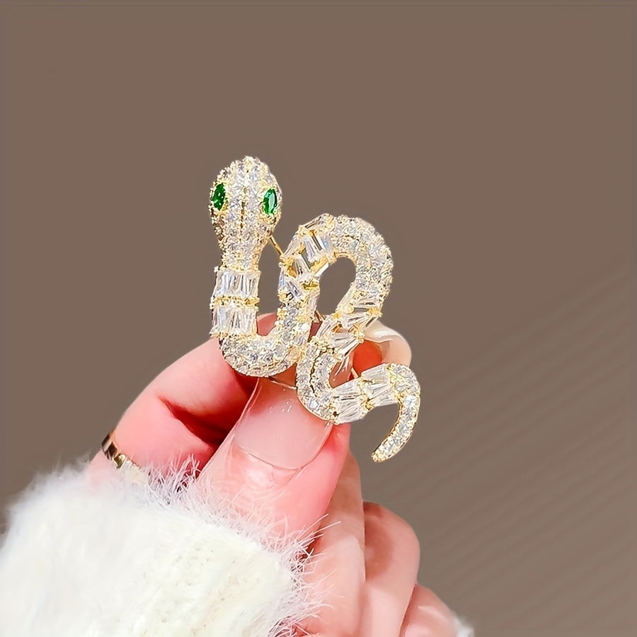 Women’s Green Eyes Rhinestone Snake Brooch Pin Elegant Animal Jewelry