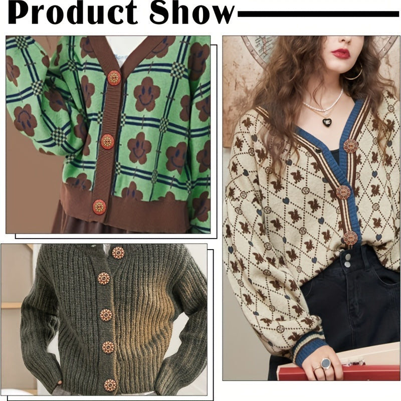 Vintage-Style Painted Wooden Buttons with 2 Holes for Crafting and Sewing