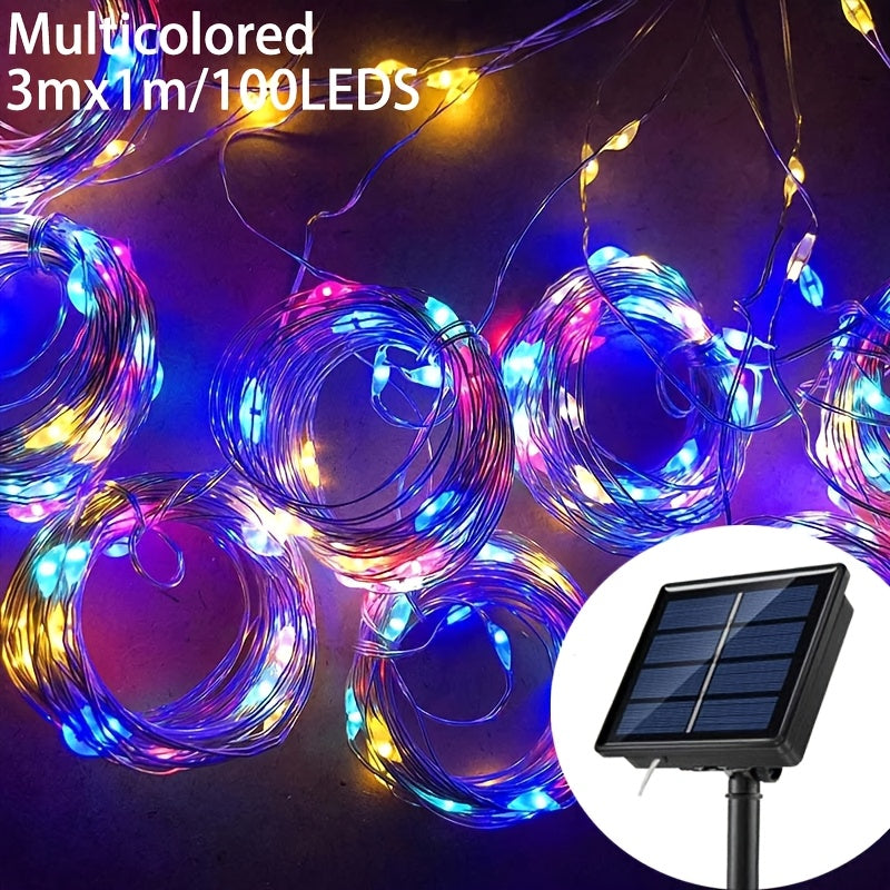 Solar-Powered LED Curtain String Lights with 8 Modes for Weddings Gardens and Celebrations