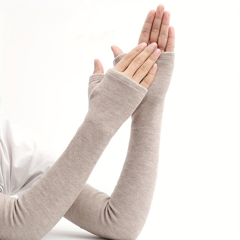 Women's Cashmere Fingerless Gloves Warm Winter Knit Sleeves