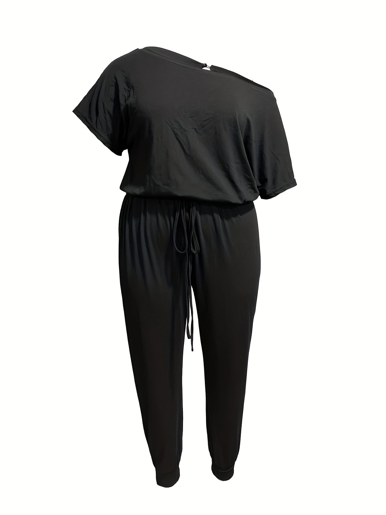 Plus-Size Women’s Black Off-Shoulder Jumpsuit With Wide-Leg Pants