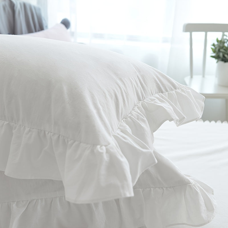 Juego de 2 fundas de almohada blancas con encaje y borde con volantes, material suave y amigable con la piel