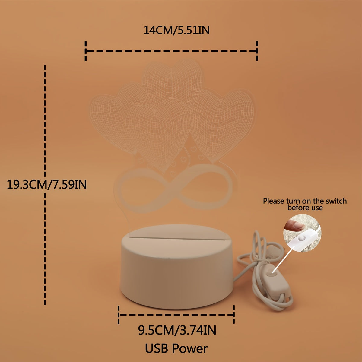 Pink 3D LED Night Light for Bedroom Decoration