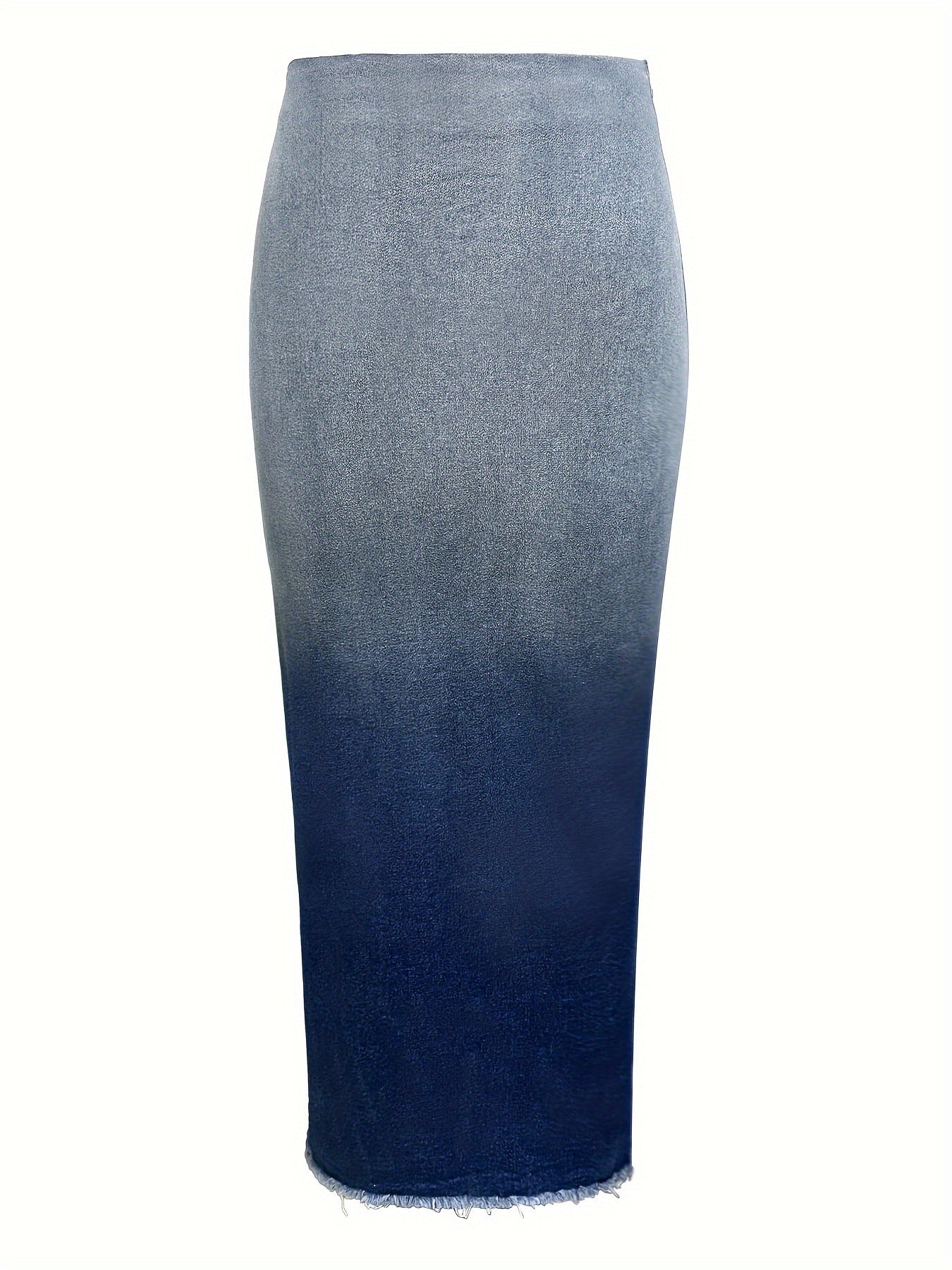 Women Blue Denim Midi Skirt High Waist Side Slit Summer Wear