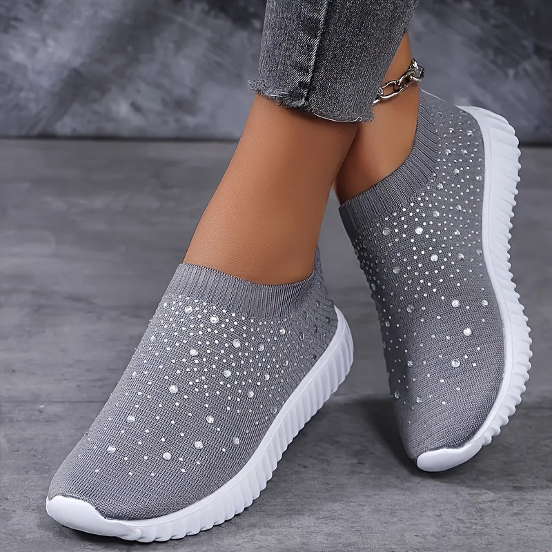 Women's Rhinestone Decor Platform Sneakers Casual Slip-On Outdoor Shoes