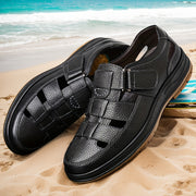 Erkaklar uchun 2025-yil yozgi bo'sh joyli tasodifiy poyabzal, yuqori qatlamli mol go'shti ustki qismi, sirpanmaydigan kauchuk taglik va nafas oladigan hidga qarshi plyaj sandallari, piyoda yurish va ochiq havoda faoliyatlar uchun.