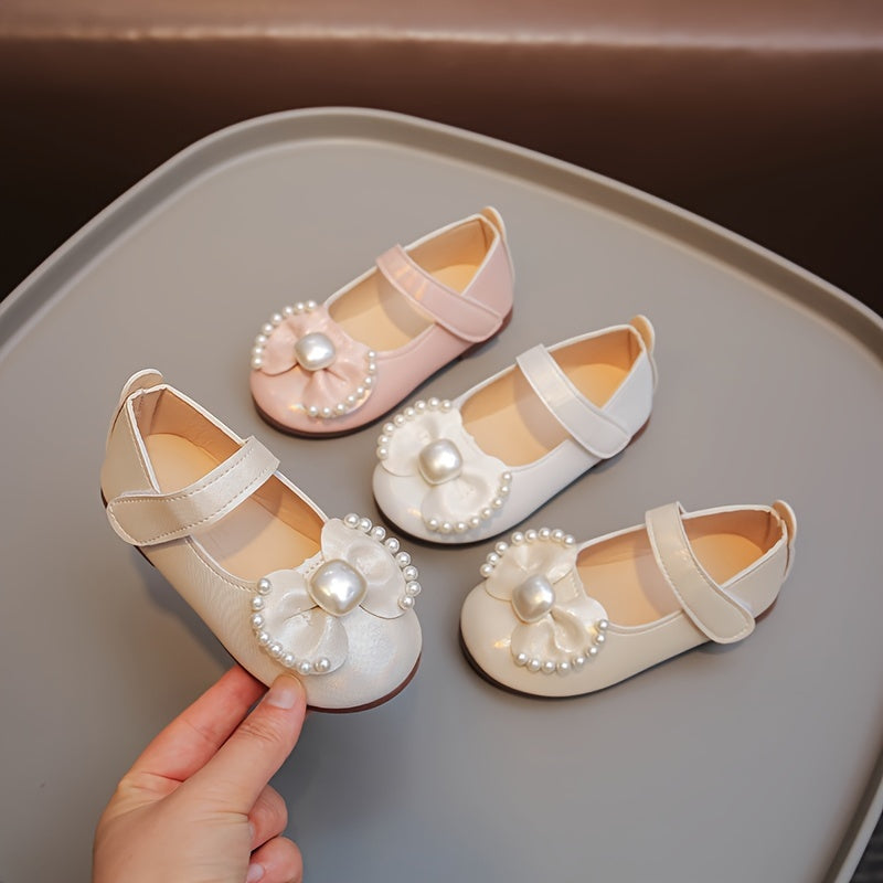 Zapatos Mary Jane para niñas con lazo de perla, ligeros y transpirables para fiestas y bodas