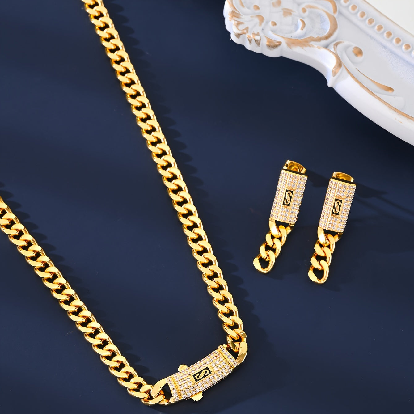 Set of 5 Zirconia Jewelry Pieces for Women Earrings Necklace Ring Bracelet Wedding Party Gift