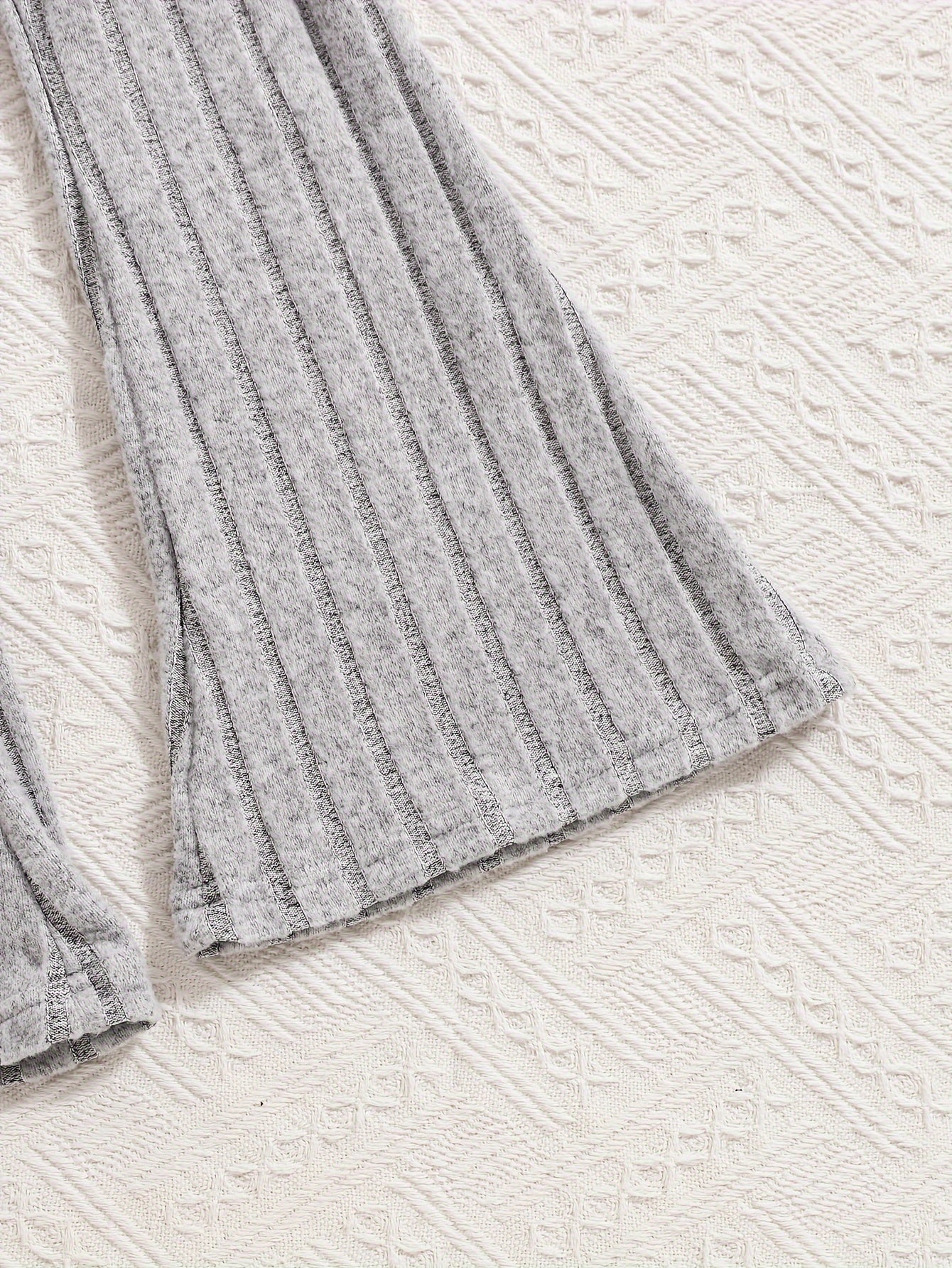 Girls' Fall Winter Solid Color Ribbed Bow Top and Bell-Bottom Pants Set