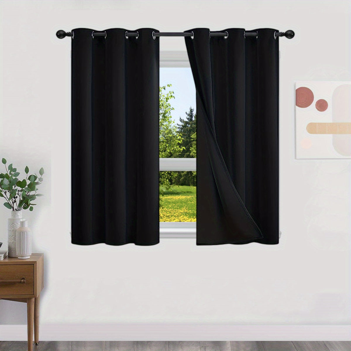 Blackout Curtains 100% Opaque with Lining 2 Pieces for Bedroom Living Room