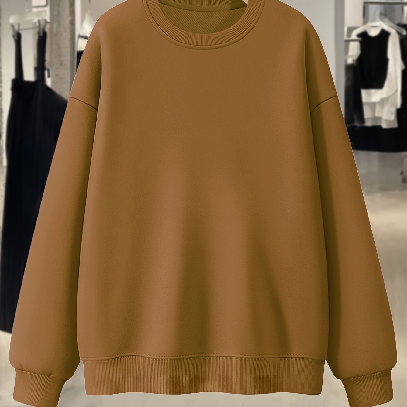 Plus Size Women’s Crew Neck Sweatshirt Solid Color Casual Fall Spring
