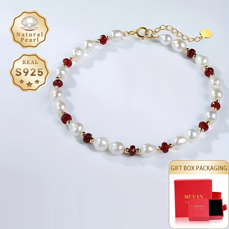 Women's Pearl Bracelet with Freshwater Pearls Silver Chain June Birthstone Jewelry