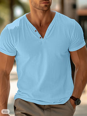 Men's Plus Size V-Neck Henley T-Shirt Breathable Cotton-Polyester Knit