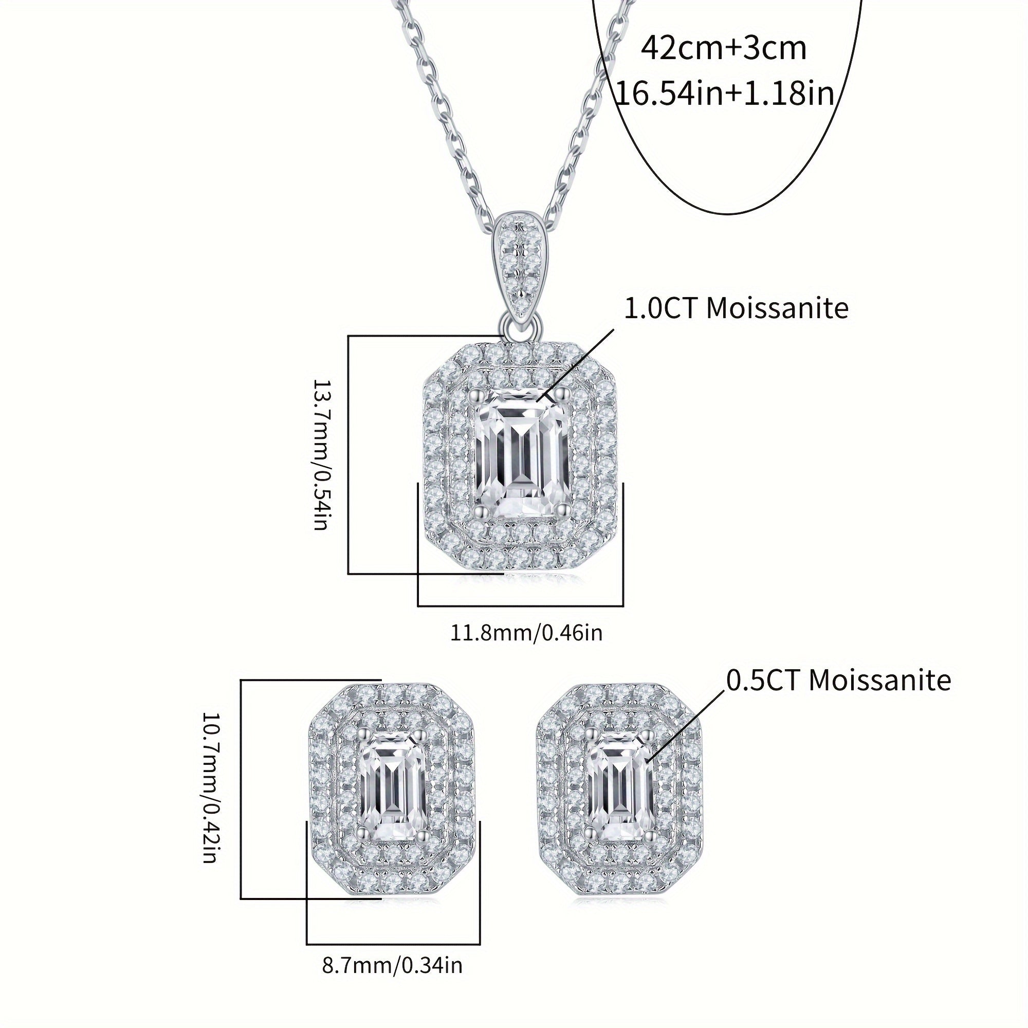 Серебряные серьги-стаканы с муассанитом и комплект украшений с кулоном 0,5ct основные камни, кулон 1ct