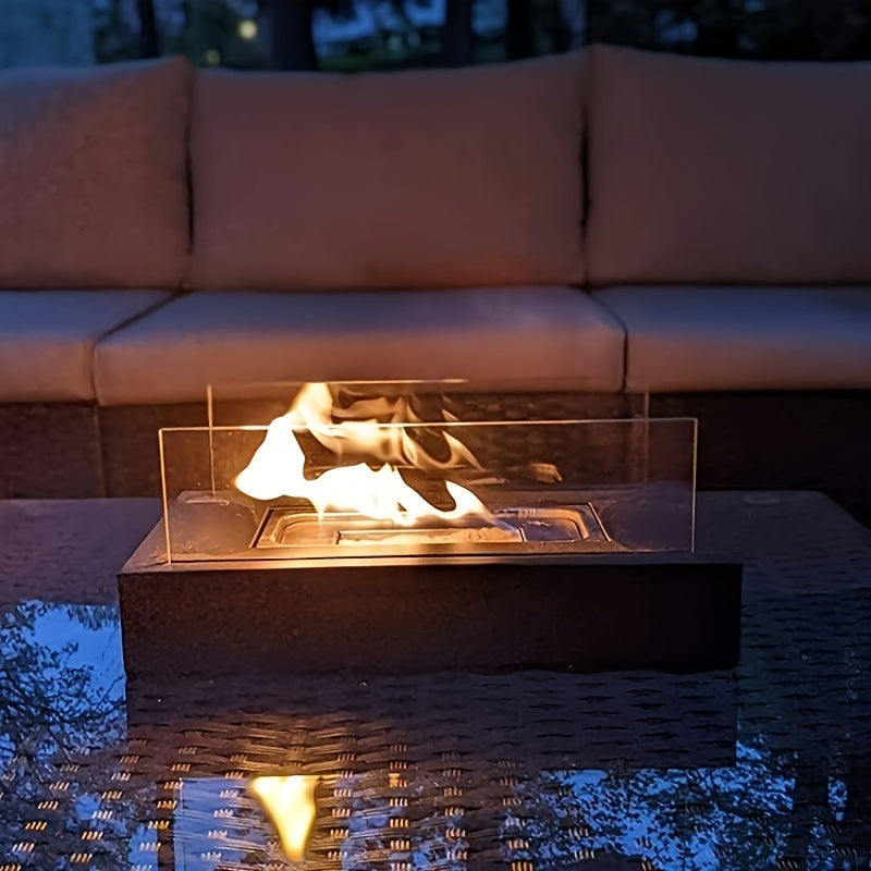 Portable Outdoor Fireplace Lamp with Glass Panels and Flame Atmosphere Design