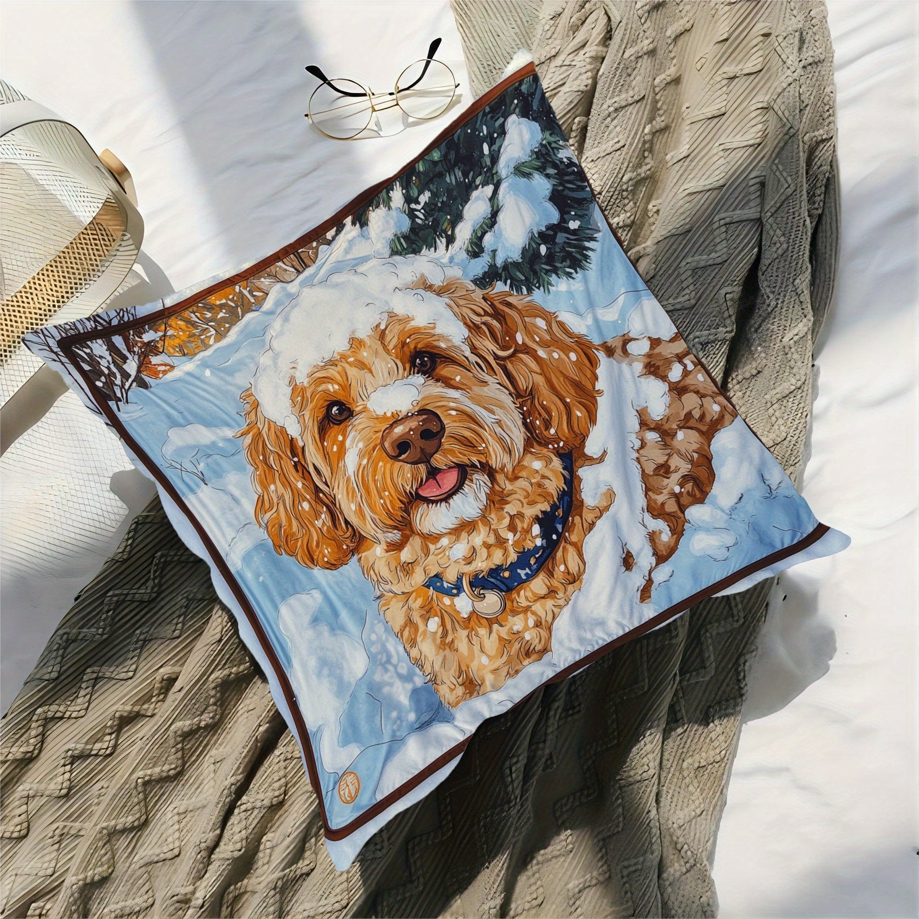 Pet Blanket 45.72x45.72 cm Soft Polyester Doodle Design for Living Room Sofa Bedroom