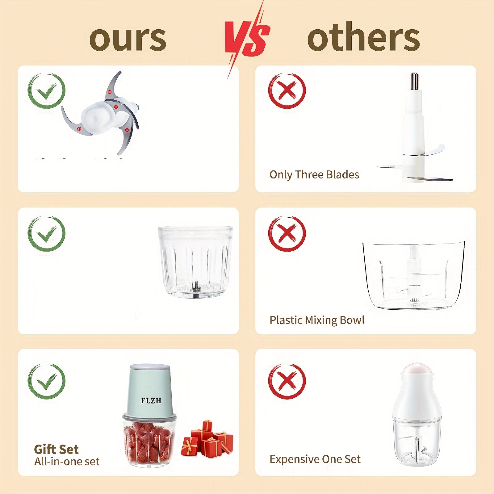 Molino de carne eléctrico con cuchillas de acero inoxidable, capacidad de 2L para carne, verduras, frutas, nueces, carga USB, 148W, 8 tazas