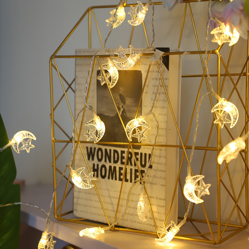 Battery Operated LED String Lights with Star and Moon Design for Indoor Decor Weddings Parties Ramadan Eid