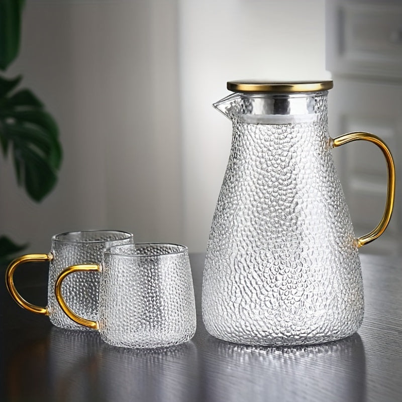 Glass Pitcher with Golden Handle, Large Capacity, Heat-Resistant, Dishwasher Safe