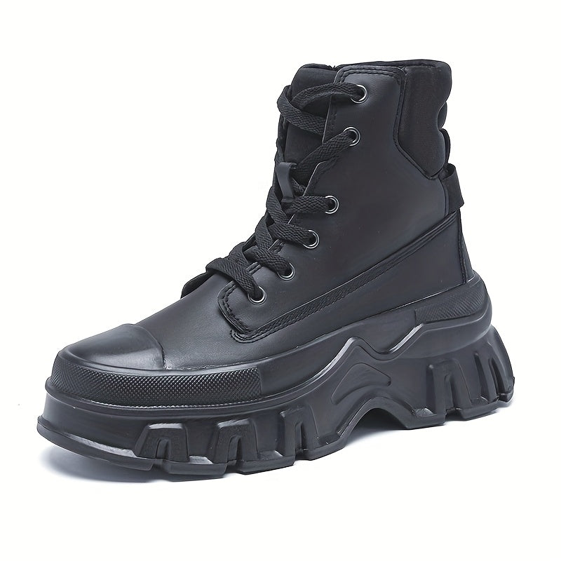 Women’s Black High-Top Lace-Up Platform Ankle Boots with EVA Sole