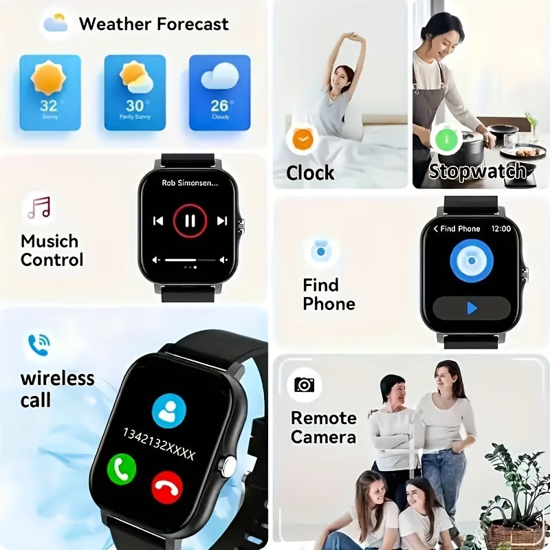 Touch Screen Smartwatch with Real-Time Caller ID and Notifications 1.83 Inch TFT Display Silicone Strap Metal Body