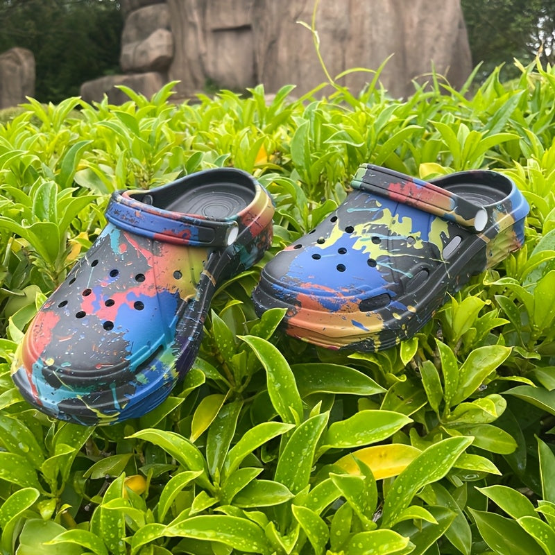 Women's Lightweight EVA Clogs with Thick Sole and Abstract Art Design