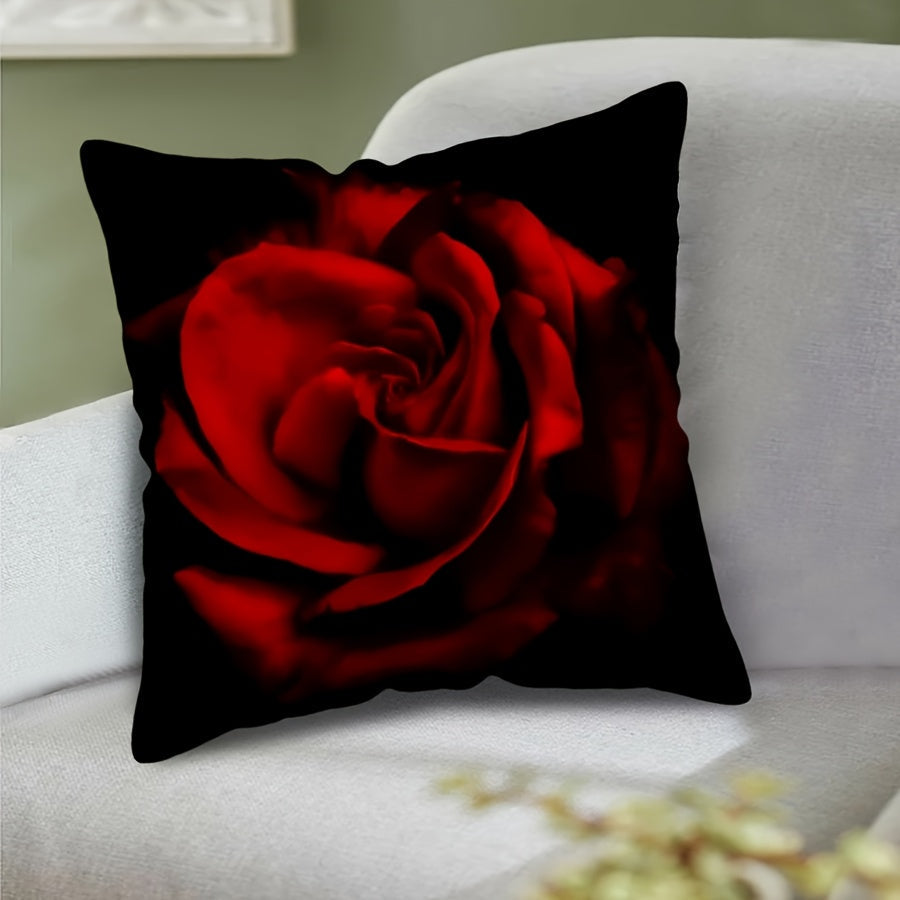 Red Rose Printed Throw Pillow Cover 44.96cm x 44.96cm Floral Cushion Cover for Valentine's Day and Wedding