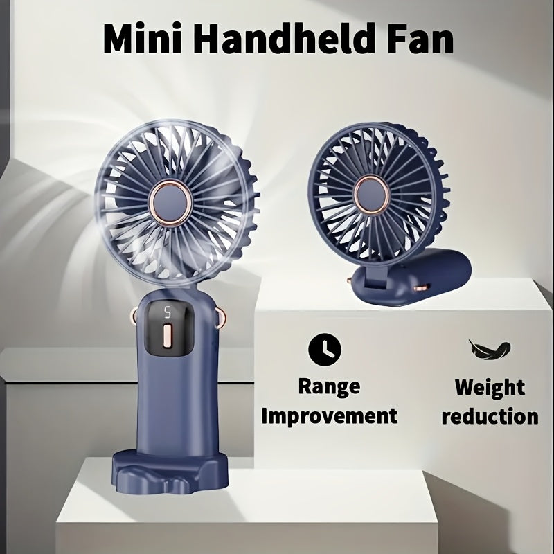 Portable Handheld Fan with LED Display USB Rechargeable Mini Folding Neck Fan for Office and Travel