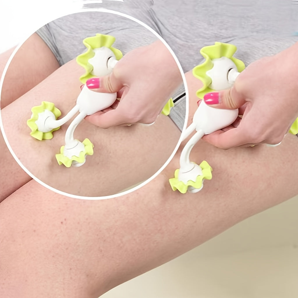 To'liq tana bo'shashishi uchun qo'lga olinadigan gullar dizayni massajeri, yashil va oq, mashg'ulotdan keyingi tiklanish va taranglikni bartaraf etish uchun ideal, oyoqlar, bel va orqa uchun portativ va samarali.