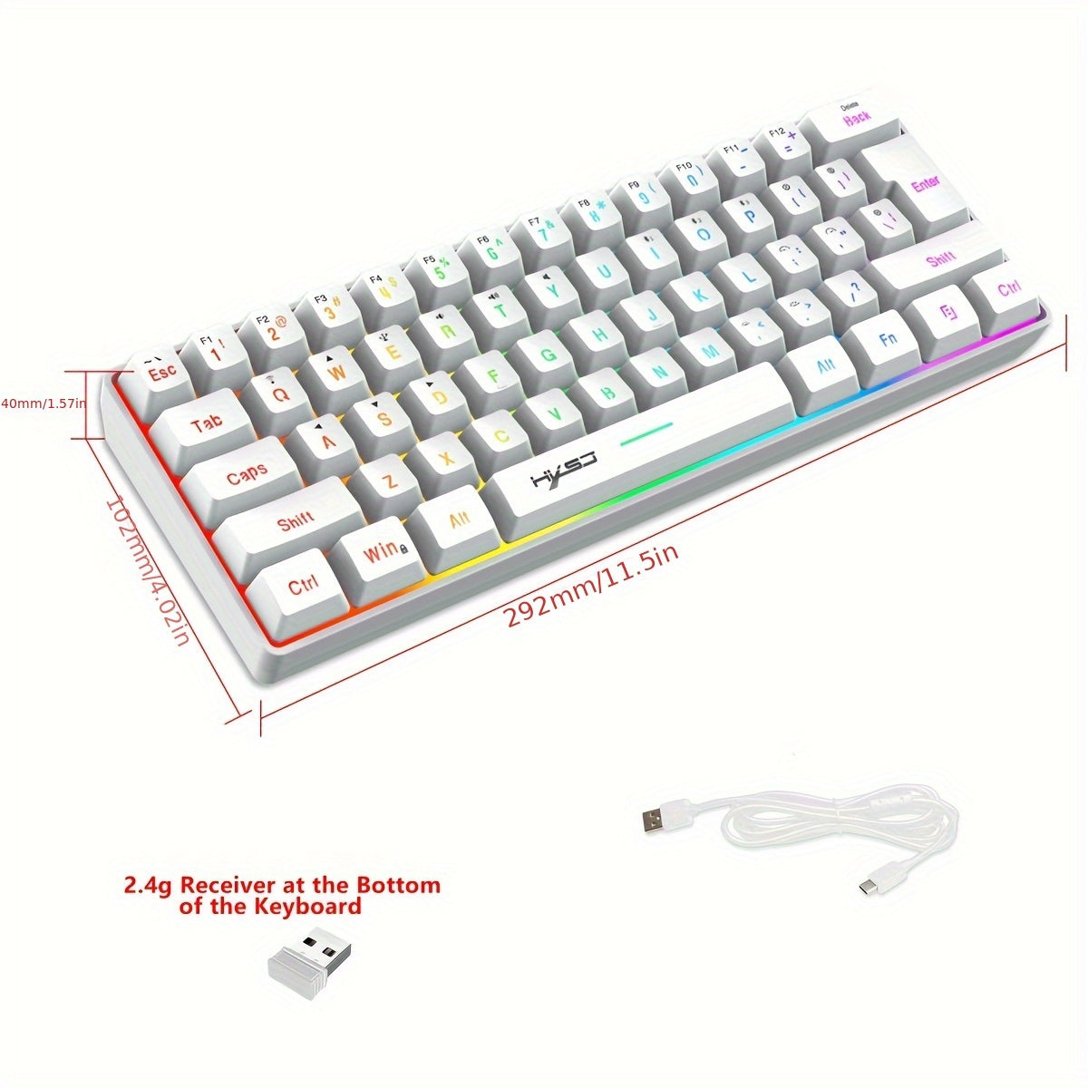 Mini Wireless Gaming Keyboard 61 Keys RGB Backlit Rechargeable Type-C USB