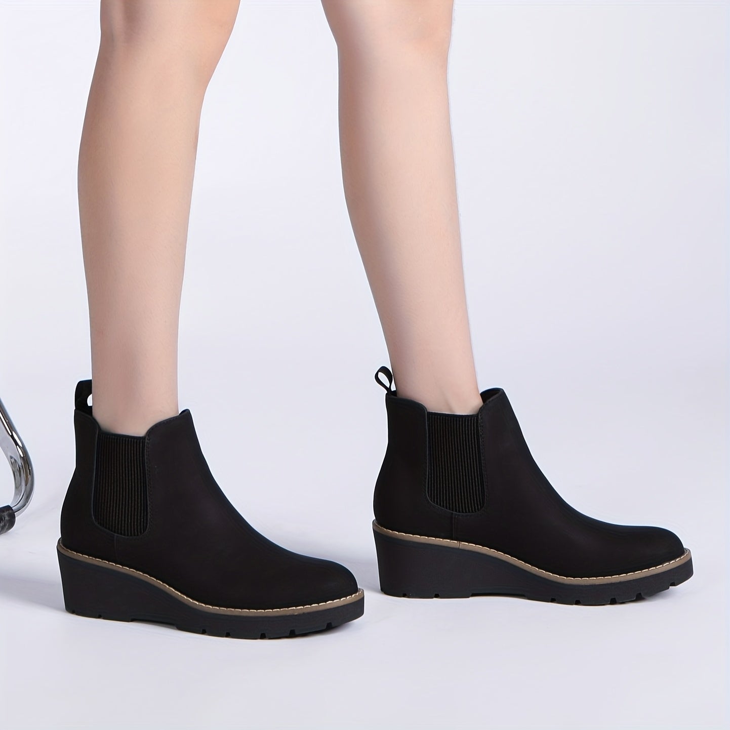 Women's Wedge Chelsea Boots Slip-On Platform Lug Sole Ankle Casual Leather