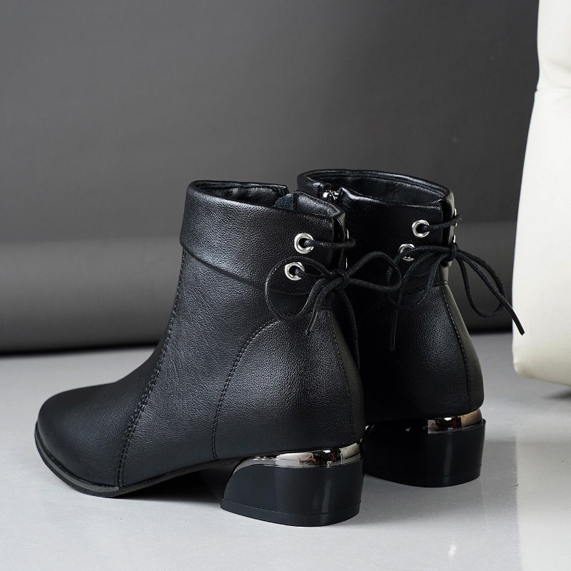 Женские черные ботинки на каблуке с заостренным носком, массивным каблуком, молнией и амортизирующей стелькой