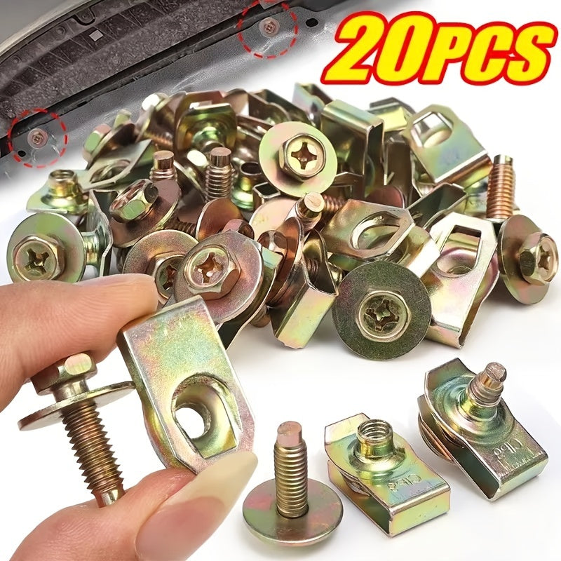 10 Pairs M6 Threaded Metal Car Clips with Washers for Bumper and Underhood