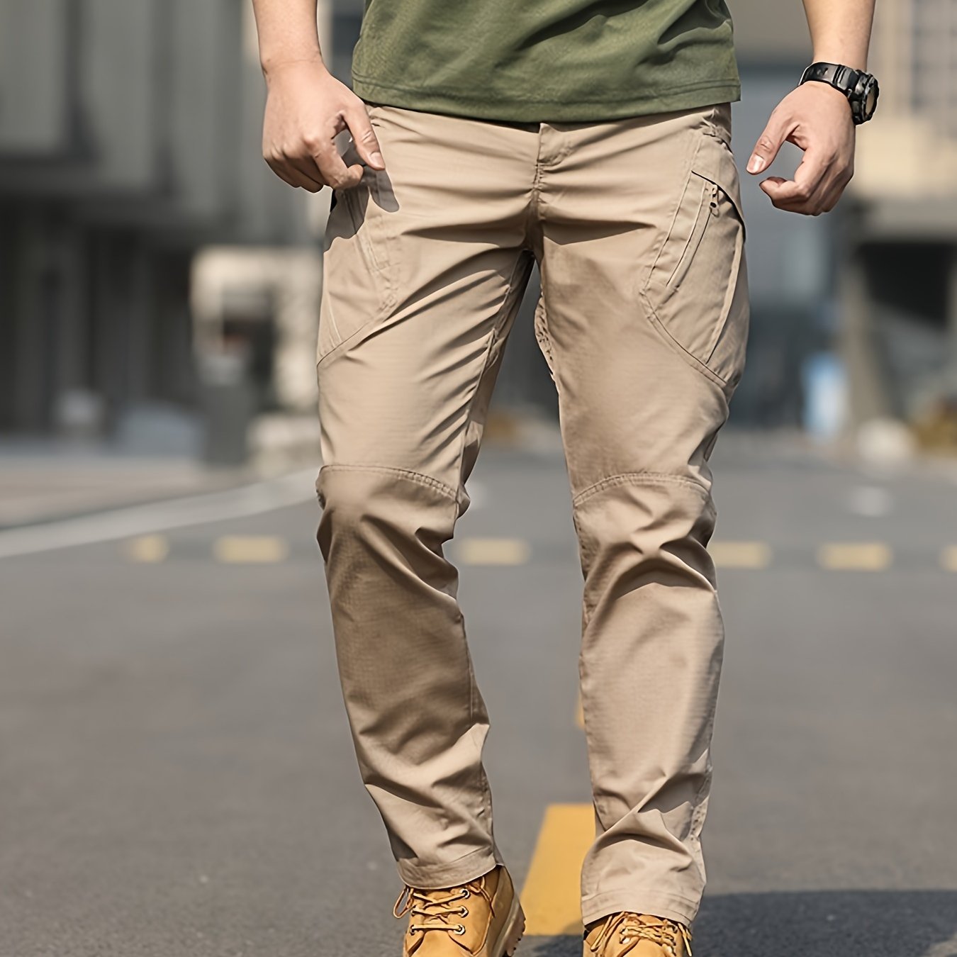 Men's Tactical Hiking Pants with Multiple Pockets Wear-Resistant Polyester for Camping and Outdoor Activities