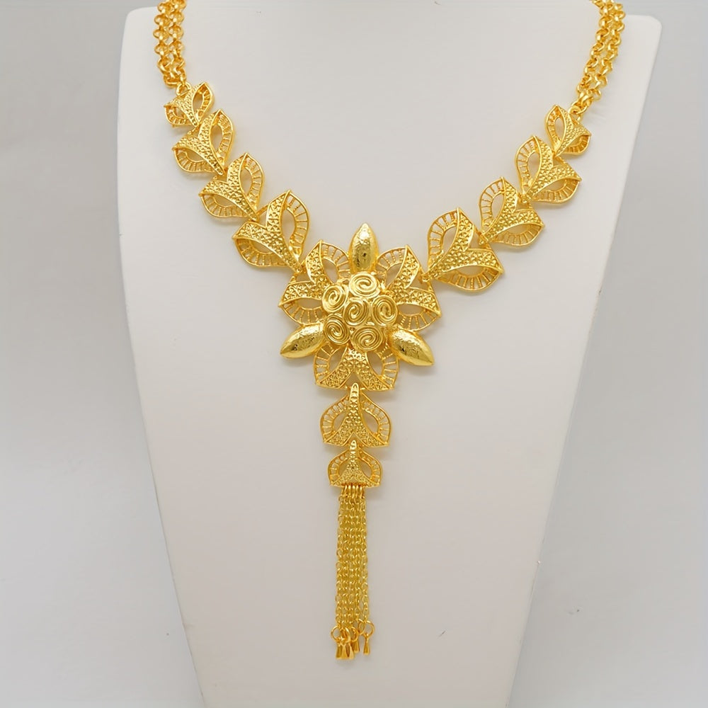 Luxury Gold Indian-Inspired Jewelry Set with Necklace Earrings and Ring for Weddings and Daily Wear