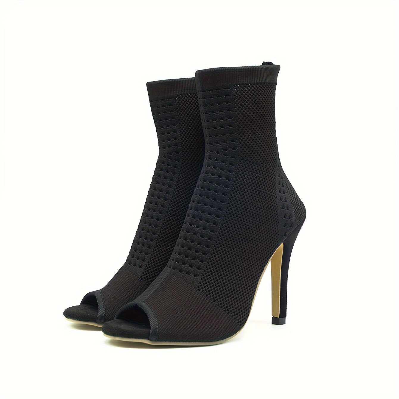 Women's Open Toe Stiletto Heels Breathable Knit Dress Pumps