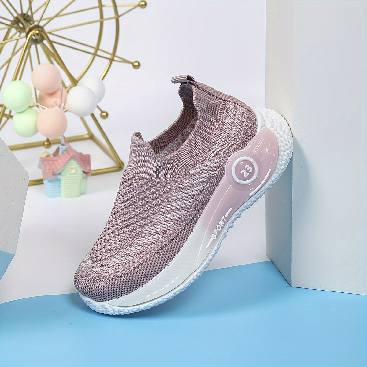 Kids' Slip-On Sneakers Boys Girls Breathable Knit Geometric Hollow Casual Athletic Shoes