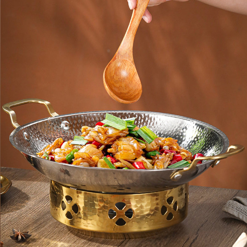 Portativ Nikel qotishmasidan yasalgan Wok to'plami - Uyda va ochiq havoda pishirish uchun ideal, katta sig'im, tez issiqlik taqsimoti va oson tozalanadi.