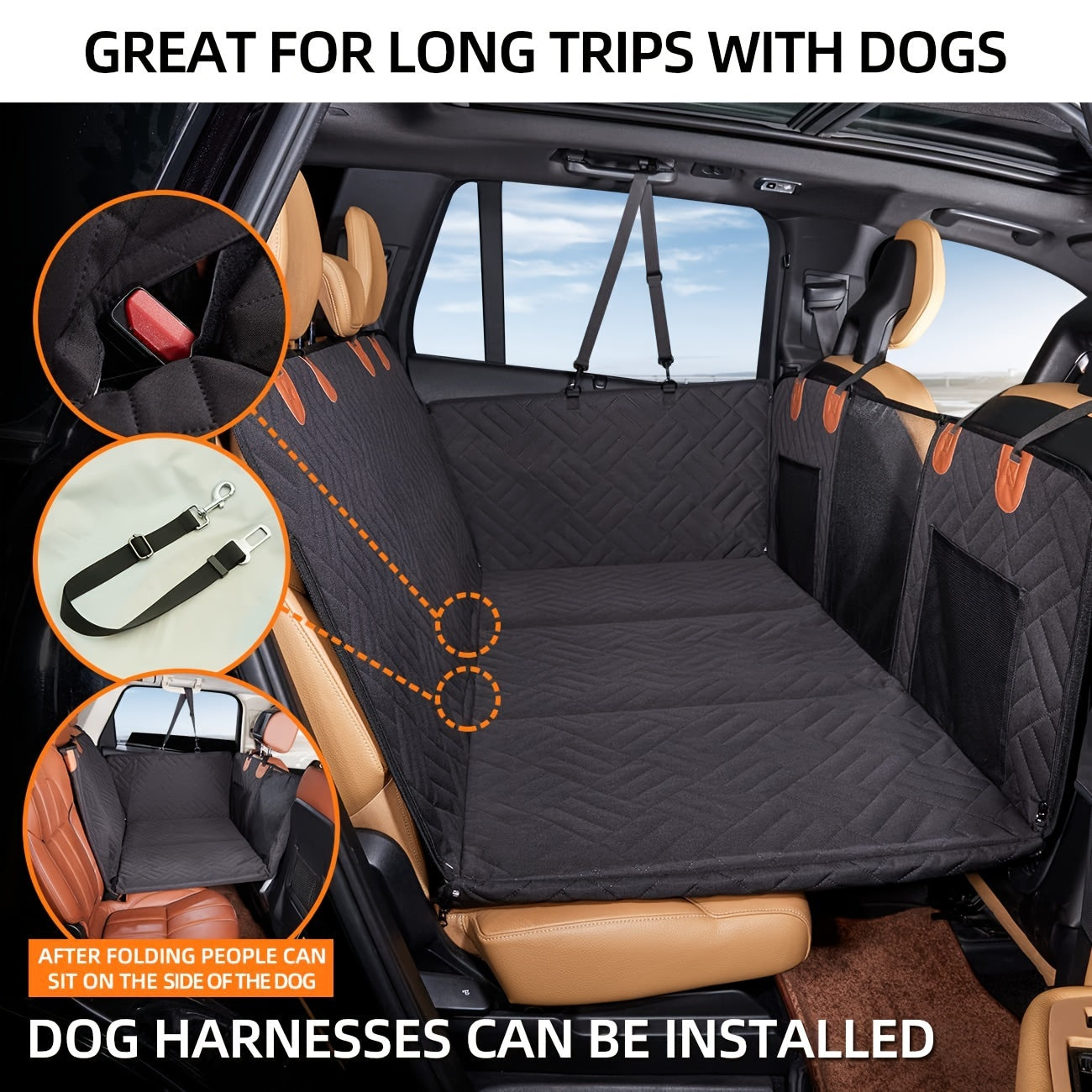 Pet Car Mat with Load-Bearing Support for Dogs Travel Hammock Rear Seat Cushion