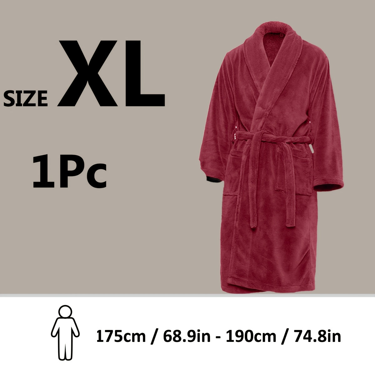 Unisex Fleece Bathrobe with Shawl Collar Soft Machine Washable