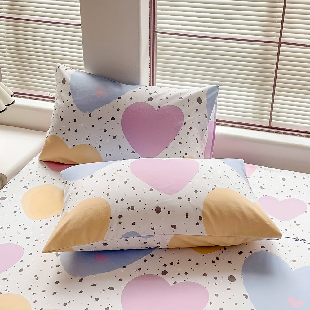 Heart Pattern Pillowcases Soft Breathable Polyester Envelope Closure for Bedroom Sofa