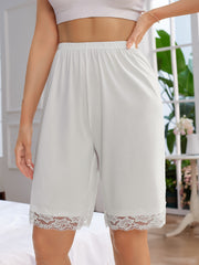 Women's Lace-Trimmed Sleep Shorts Semi-Sheer Solid Polyester All-Season
