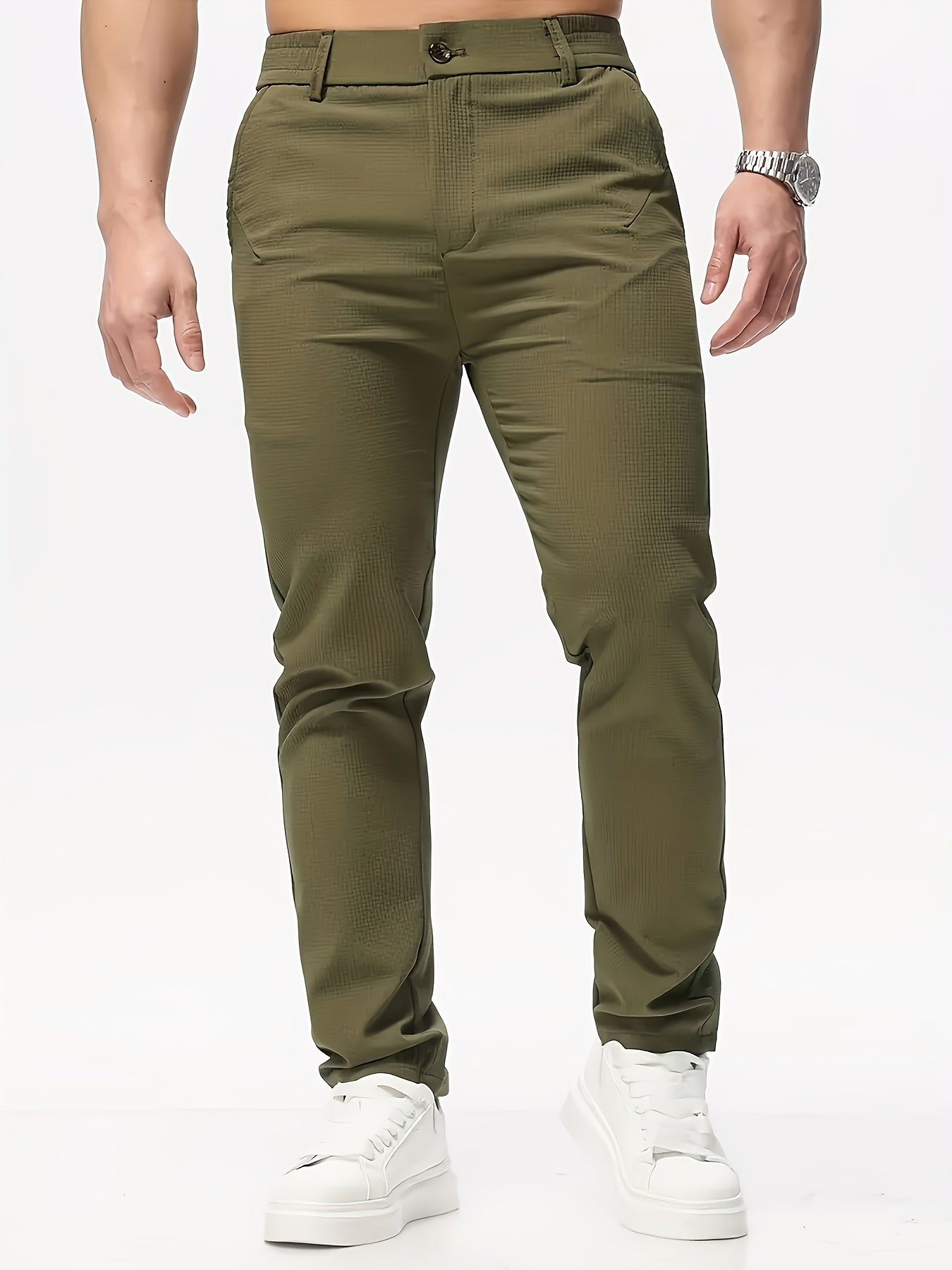 Men's Casual Polyester Pants Solid Color Regular Fit Spring Fall
