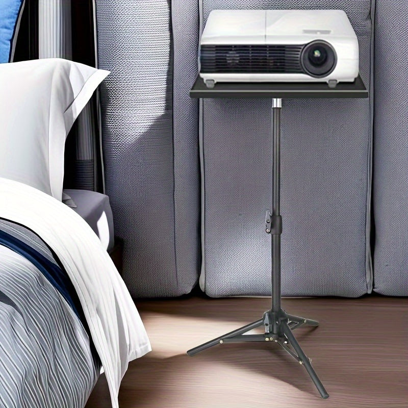 Soporte para proyector ajustable en altura con bandeja, trípode plegable para uso en exteriores e interiores, negro