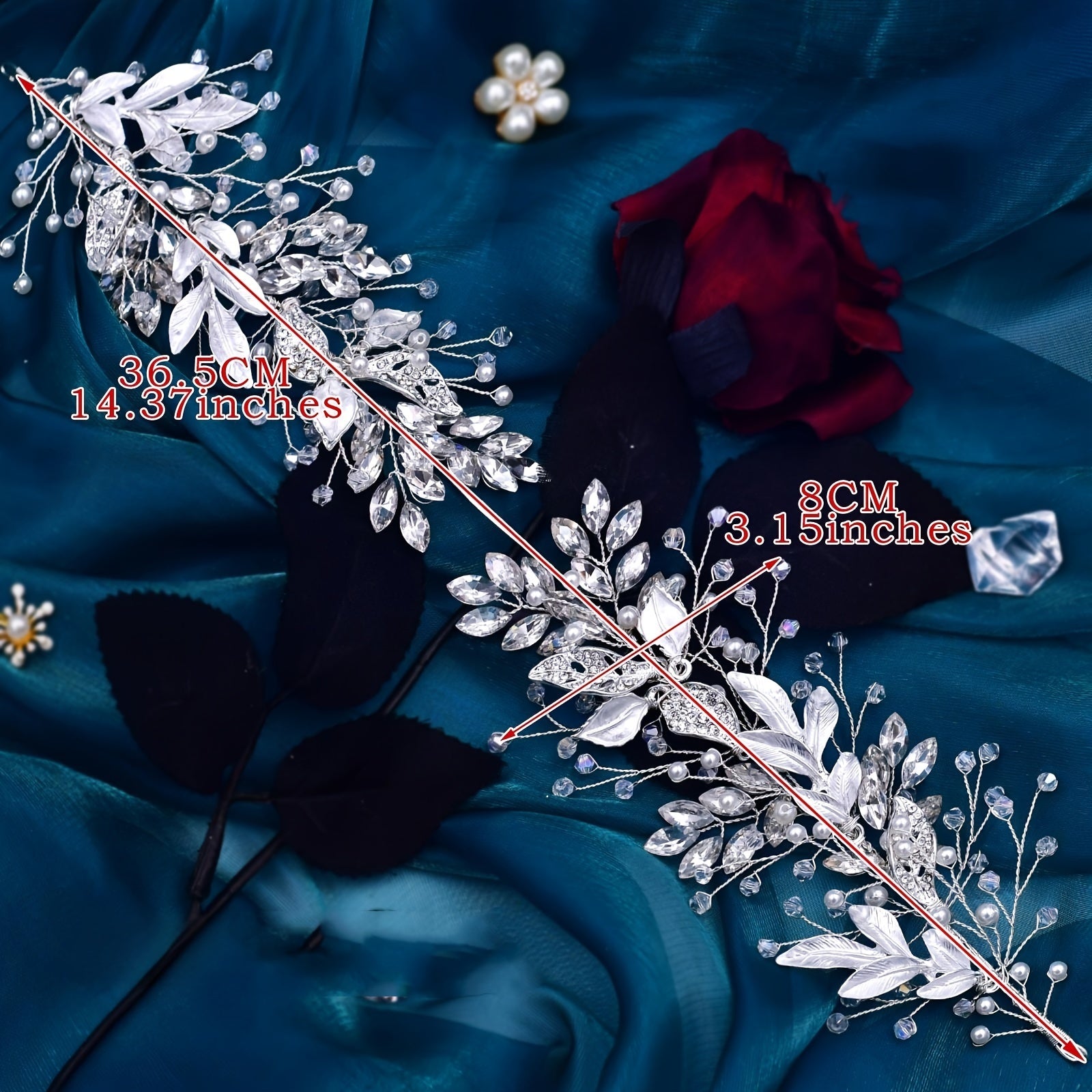 Handmade Beaded Hair Headband with Rhinestones for Bridal Wedding Dresses