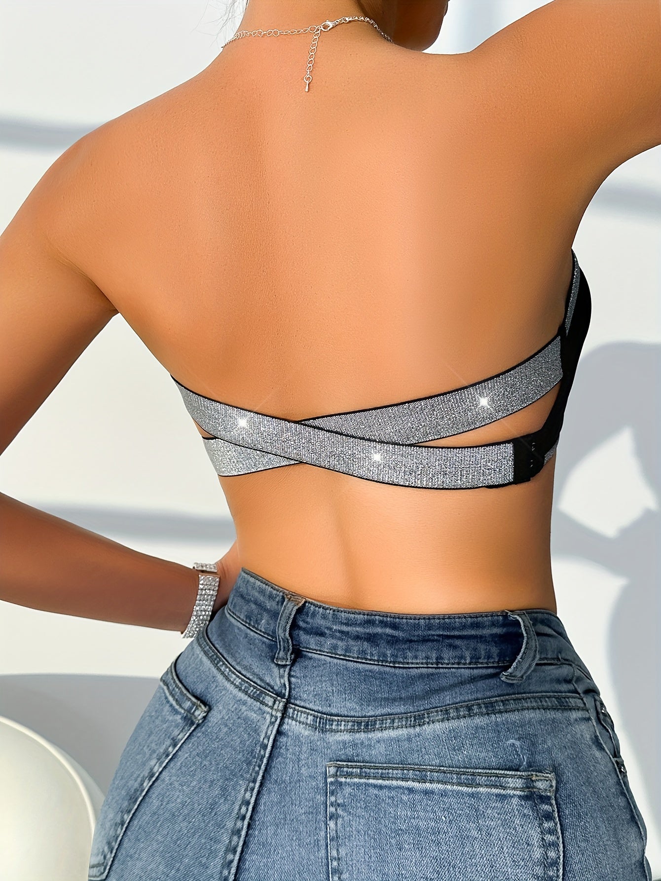 Wireless Bralette with Glitter Detail Seamless Nylon Elastane Hand Washable