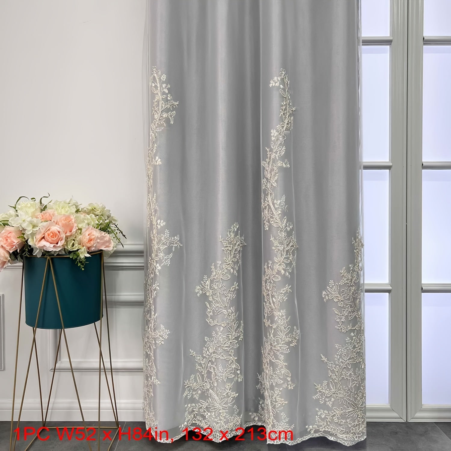 Double Layer Embroidery Curtain with Lace Grommet Top for Bedroom or Living Room Window Treatment