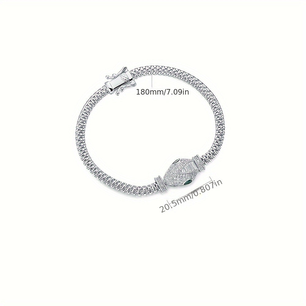 Sterling Silver Snake Bracelet Rhodium Plated with Synthetic Zirconia for Women