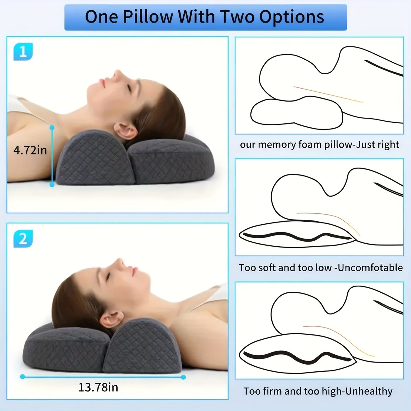 Orthopedic Memory Foam Pillow for Neck Shoulder Support Adjustable Contour